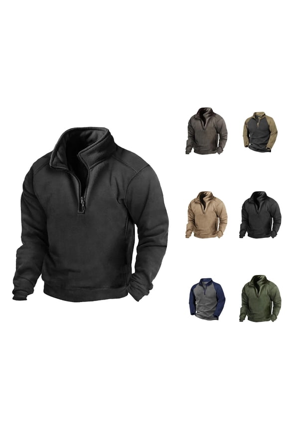Sweatshirts for Men 2025 Fall Winter Long Sleeve Fleece Lined Half Zipper Stand Collar Tactical sweatshirt Pullover