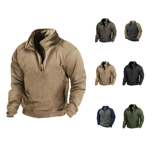 Sweatshirts for Men 2025 Fall Winter Long Sleeve Fleece Lined Half Zipper Stand Collar Tactical sweatshirt Pullover