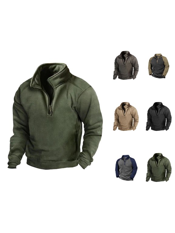 Sweatshirts for Men 2025 Fall Winter Long Sleeve Fleece Lined Half Zipper Stand Collar Tactical sweatshirt Pullover