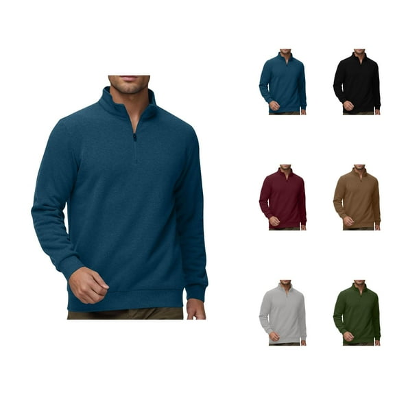 Sweatshirts for Men 2025 Fall Winter Long Sleeve Lined Quarter Zipper Stand Collar Sweatshirt Pullover Tops