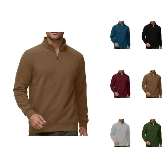 Sweatshirts for Men 2025 Fall Winter Long Sleeve Lined Quarter Zipper Stand Collar Sweatshirt Pullover Tops