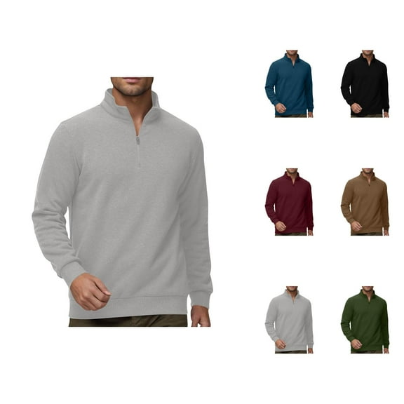 Sweatshirts for Men 2025 Fall Winter Long Sleeve Lined Quarter Zipper Stand Collar Sweatshirt Pullover Tops