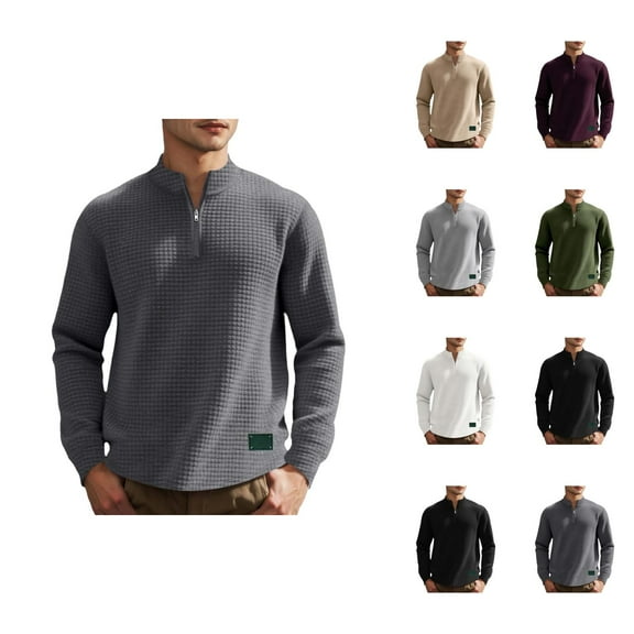 Sweatshirts for Men 2025 Fall Winter Long Sleeve Jacquard Quarter Zipper Stand Collar Plain Basic Sweatshirt Pullover
