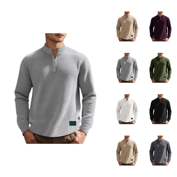 Sweatshirts for Men 2025 Fall Winter Long Sleeve Jacquard Quarter Zipper Stand Collar Plain Basic Sweatshirt Pullover