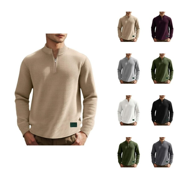 Sweatshirts for Men 2025 Fall Winter Long Sleeve Jacquard Quarter Zipper Stand Collar Plain Basic Sweatshirt Pullover