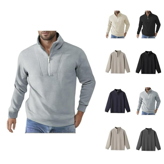 Sweatshirts for Men 2025 Fall Winter Long Sleeve Quarter Zipper Stand Collar Plain Sweatshirt Pullover Tops