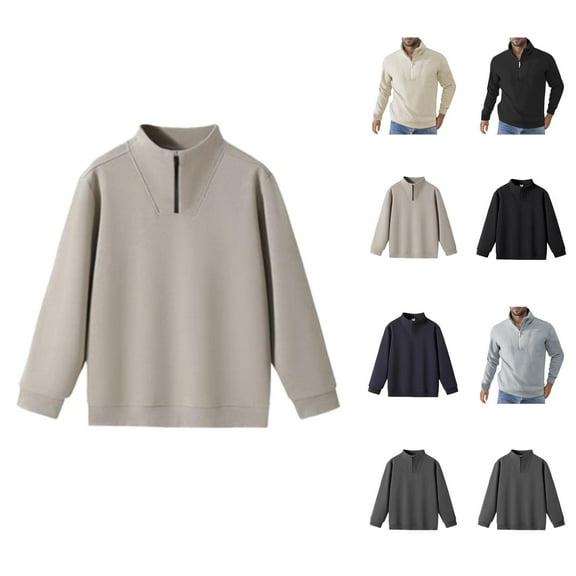 Sweatshirts for Men 2025 Fall Winter Long Sleeve Quarter Zipper Stand Collar Plain Sweatshirt Pullover Tops