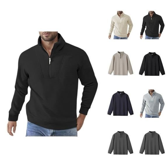Sweatshirts for Men 2025 Fall Winter Long Sleeve Quarter Zipper Stand Collar Plain Sweatshirt Pullover Tops