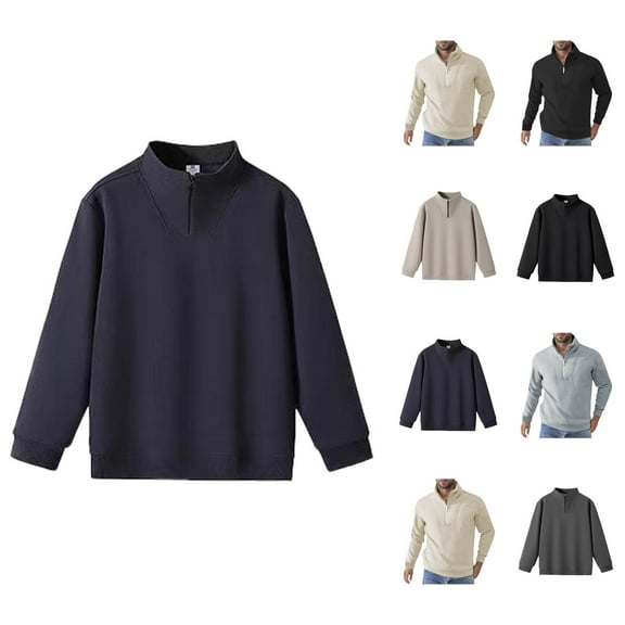 Sweatshirts for Men 2025 Fall Winter Long Sleeve Quarter Zipper Stand Collar Plain Sweatshirt Pullover Tops