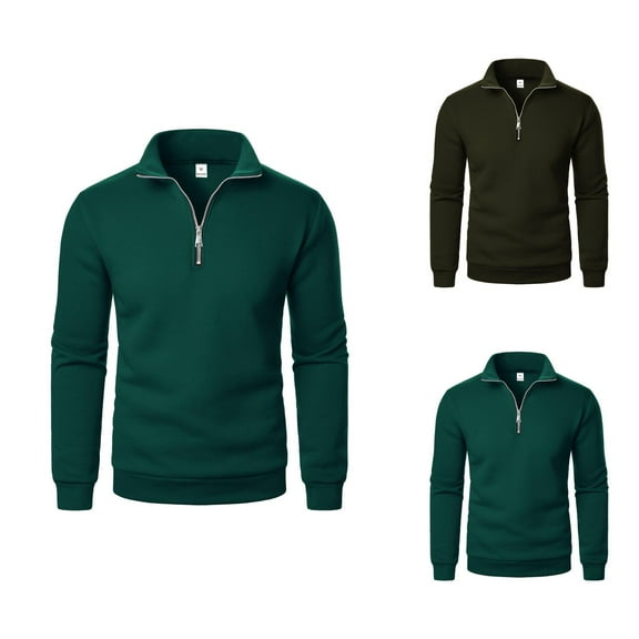 Sweatshirts for Men 2025 Fall Winter Long Sleeve Quarter Zipper Stand Collar Sweatshirt Pullover Tops
