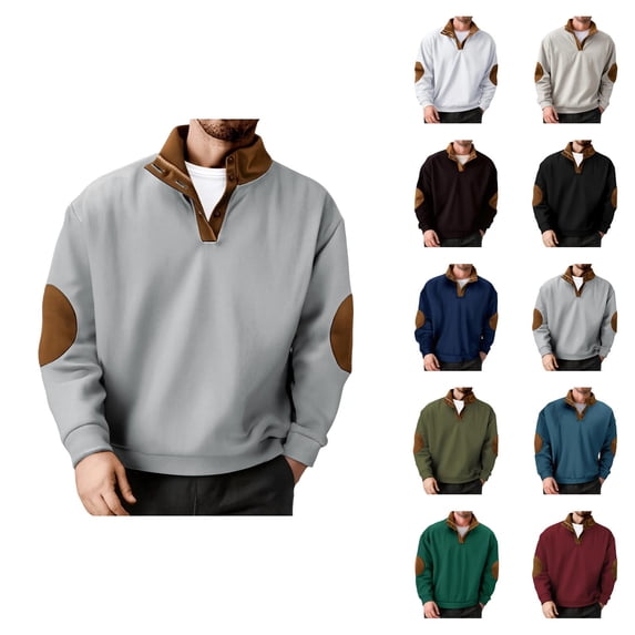 Sweatshirts for Men 2026 Fall Winter Long Sleeve Casual Stand Collar Patchwork Sweatshirt Mens Pullover Top