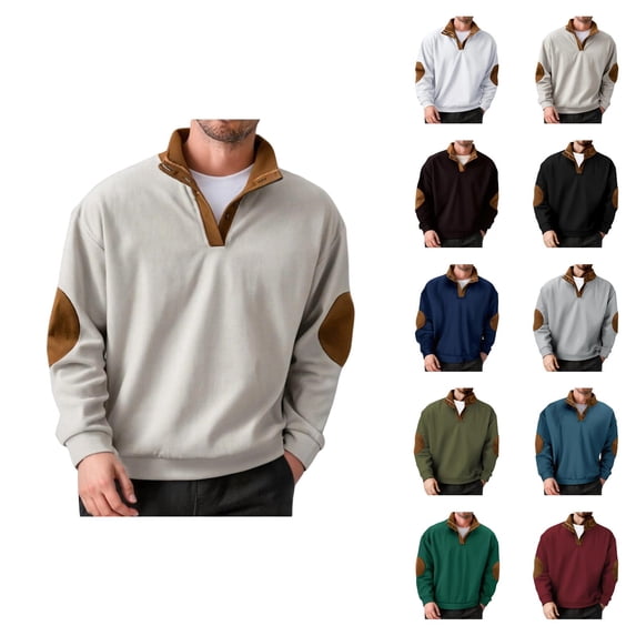 Sweatshirts for Men 2026 Fall Winter Long Sleeve Casual Stand Collar Patchwork Sweatshirt Mens Pullover Top