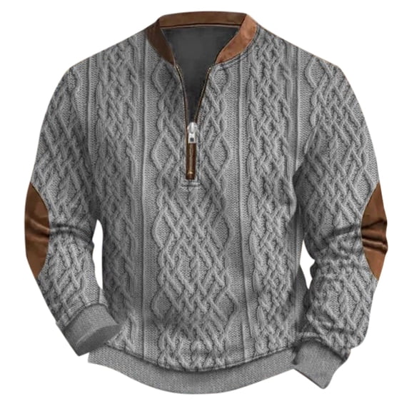 Sweatshirts for Men 3D Printed Half Zip Autumn Winter Printed Fall Clothes Tops Pullover Grey S