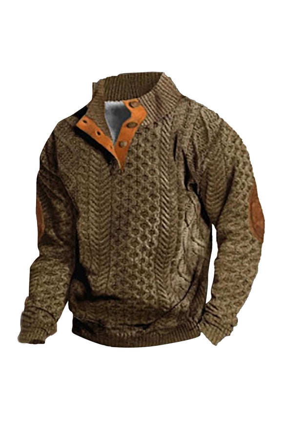 Sweatshirts for Men Autumn Winter 3D Digital Printed Imitation Knitted Sweater Half Zip Crewneck Fall Clothes Tops Pullover Brown XL