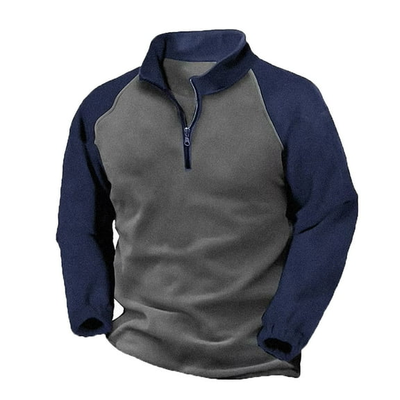 Sweatshirts for Men Autumn Winter Polar Long Sleeve Double Side Warm Raglan Sleeve Hooded Fall Clothes Tops Pullover Navy M