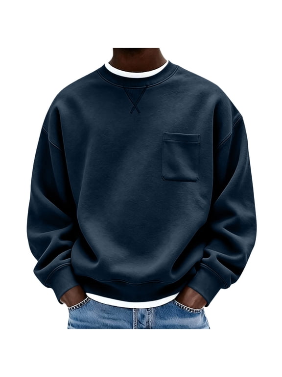 Sweatshirts for Men Casual Solid Color Sweatshirts Crew Neck Loose Long Sleeve Comfortable Hoodless Tops