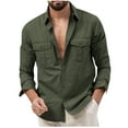 thumbnail image 1 of Sweatshirts for Men Long Sleeve Cargo Lapel Pocket Fallow Loose Button Lapel Coat Army Green M, 1 of 6