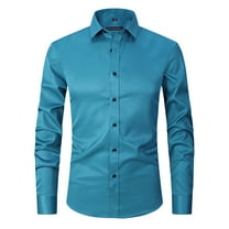 Sweatshirts for Men Long Sleeve Dress Shirt Regular Fit Casual Button-Down Solid Turndown Collar Blouse Blue M