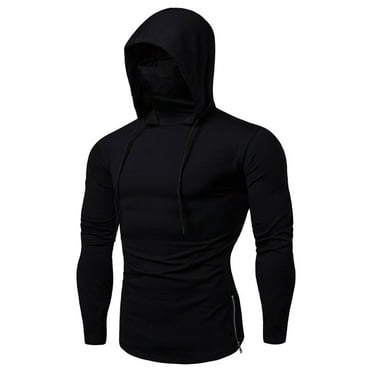 Sweatshirts for Men Clearance Long Sleeve Mask Button Sports Hooded Splice Large Open-Forked Male Shirts Black M