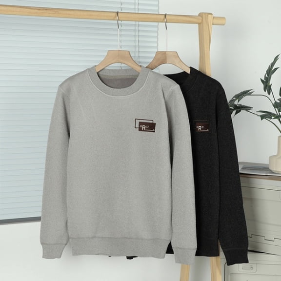 Sweatshirts for Men Crew Neck Long Sleeve Plus Size Solid Color Sweatshirt Warm Casual Loose Outdoor Blouse Tops Black#06 XXL