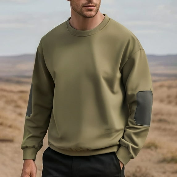 Sweatshirts for Men Fashion Men's Color Blocked Long Sleeved Round Neck Pullover Hoodie Plus Size Comfortable Undershirt Casual Indoor Wear