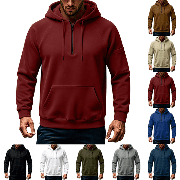 Sweatshirts for Men Fleece Lined Long Sleeve Quarter Zip Pullover with Pockets Loose Fall Winter Warm Hooded Sweatshirt,Sizes S-3XL