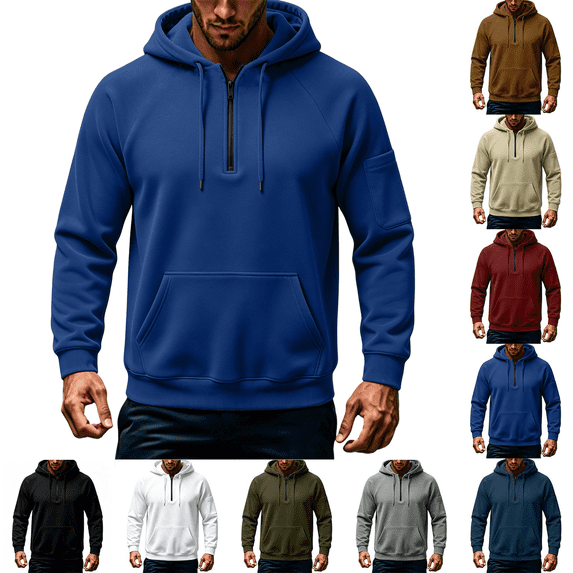 Sweatshirts for Men Fleece Lined Long Sleeve Quarter Zip Pullover with Pockets Loose Fall Winter Warm Hooded Sweatshirt,Sizes S-3XL
