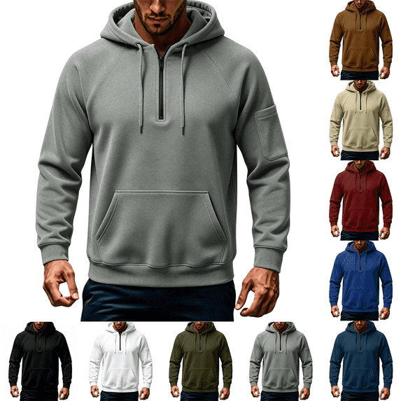 Sweatshirts for Men Fleece Lined Long Sleeve Quarter Zip Pullover with Pockets Loose Fall Winter Warm Hooded Sweatshirt,Sizes S-3XL