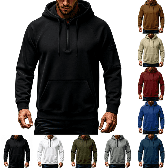 Sweatshirts for Men Fleece Lined Long Sleeve Quarter Zip Pullover with Pockets Loose Fall Winter Warm Hooded Sweatshirt,Sizes S-3XL