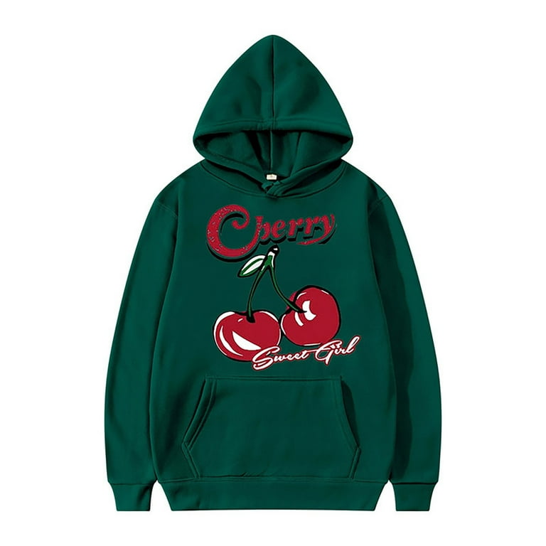 Sweatshirts for Men Hoodie Cherry Pattern Pullover Long Sleeve Drawstring Casual Hoodie Sweatshirt 2 Pce Walmart