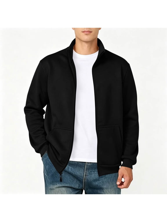 Sweatshirts for Men Mock Neck Full Zip Lightweight Zip Up Sweatshirt Casual Gym Jogging Running Jackets with Pockets Black M