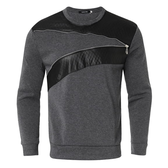 Sweatshirts for Men Spring Winter Leisure Zipper Collocation Color Large Size Long Sleeve Crewneck Fall Clothes Tops Pullover Grey XL
