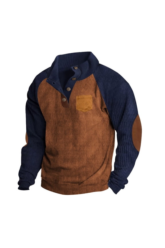 Sweatshirts for Men Vintage Corduroy Hoodies Guys Fall Athletic Long Sleeve Pullover Fashion Elbow Patches Henley Top
