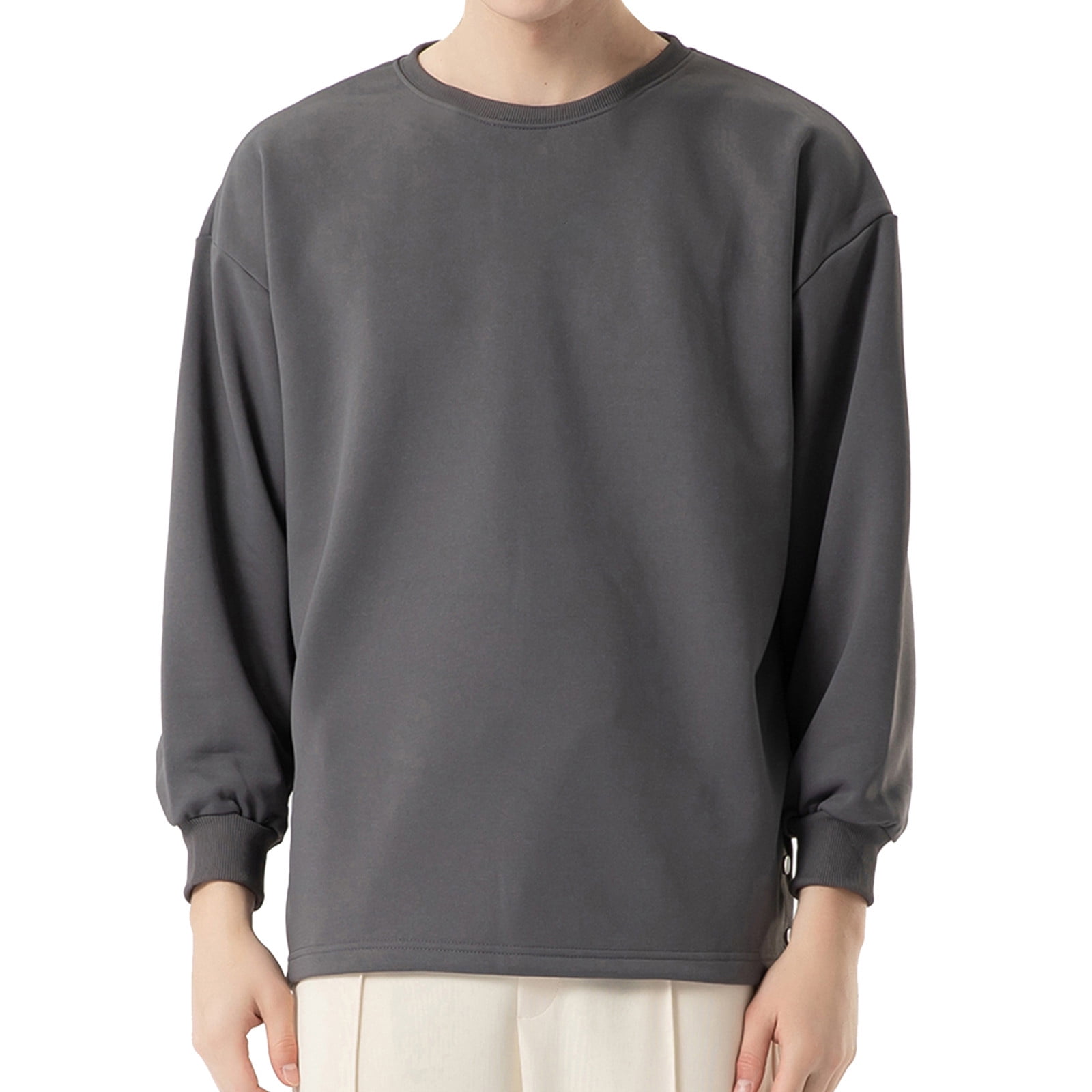Sweatshirts for Men Winter Crew Neck Small Neckline Cotton Side Pocket Sweater Loose Grey L Walmart
