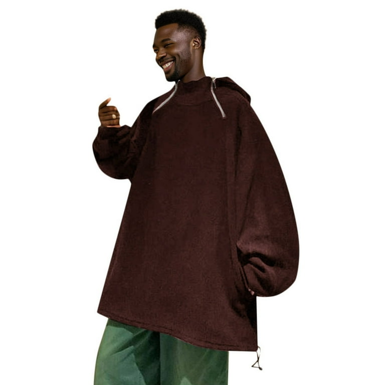 Sweatshirts for Men Winter Men s Sweater Large Shoulder Double Zipper Off Shoulder Shake Hooded Sweater Multi Color Men s Coat Coffee XL