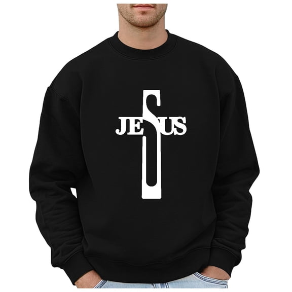 Sweatshirts for Men Winter Thanksgiving Printed Solid Color Casual Crew Neck Hoodie Fall Clothes Tops Pullover Black S