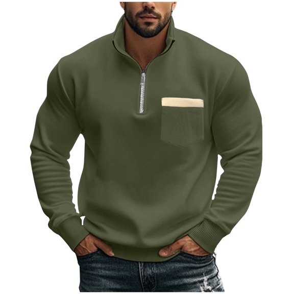 Sweatshirts for Men with Pocket and Zipper Mock Neck Fleece Lined Shirts Long Sleeve Casual Solid Pullover Slim Thermal Warm Work Sweatshirt Tops