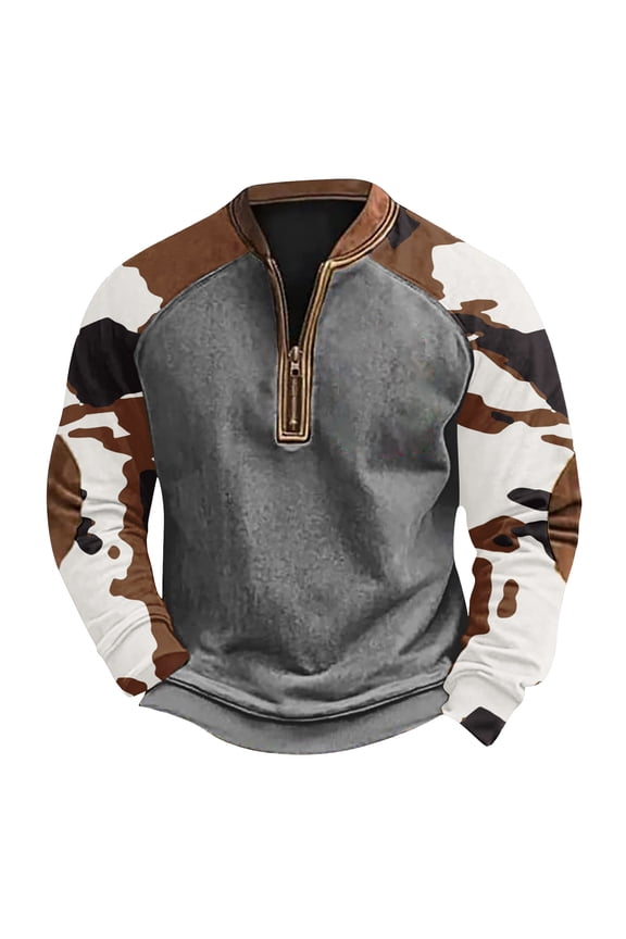 Sweatshirts for Men with Zipper Camo Plus Size Fall Winter Sweatshirt Long Sleeve Slim Fit Combat Military Pullover Shirts White S