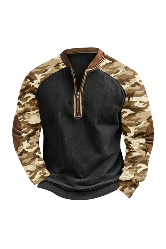 Sweatshirts for Men with Zipper Camo Winter Plus Size Combat Military Sweatshirt Long Sleeve Slim Fit Fall Pullover Mens Sweatshirt ZB Army Green L