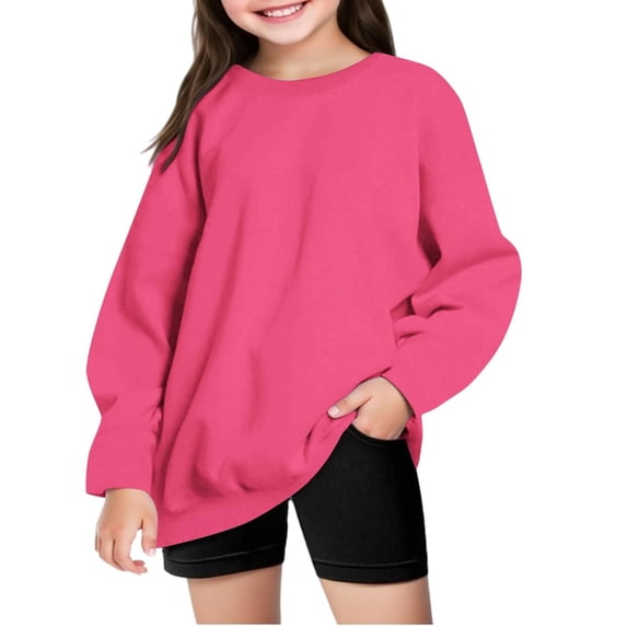 Sweatshirts for Teen Girls Oversized Solid Long Sleeve Girls Pullover Top Cotton Crewneck Kids Sweaters Girls Casual Fall Clothing for Teen Girls