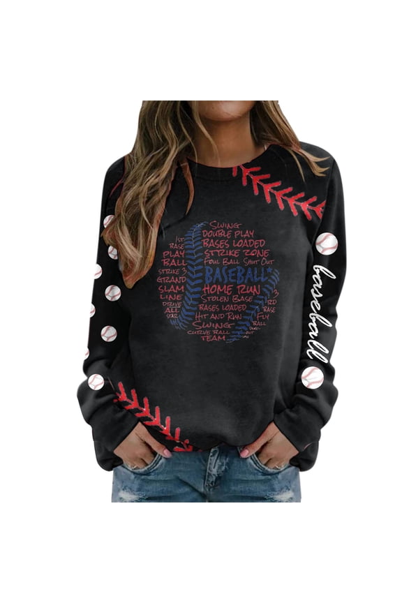 Sweatshirts for Women Baseball Print Y2K Basic Pullover Casual Lightweight Crewneck Long Sleeve Tunic Tops