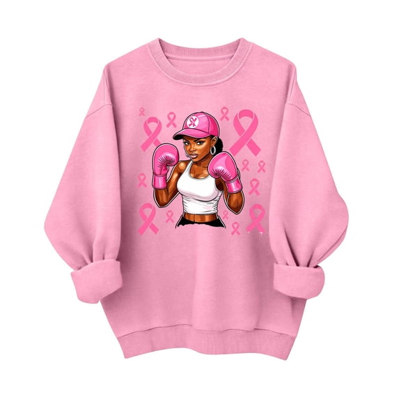 Sweatshirts for Women Breast Cancer Long Sleeve Round Neck Love Printed Loose Casual Hoodless Sweatshirt