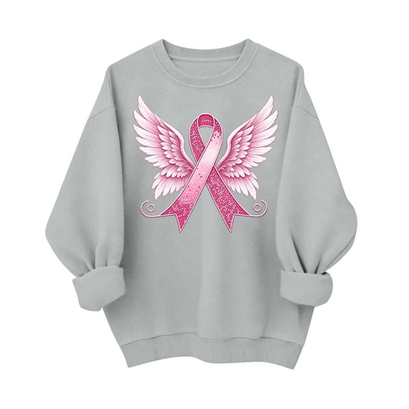 Sweatshirts for Women Breast Cancer Long Sleeve Round Neck Love Printed Loose Casual Hoodless Sweatshirt