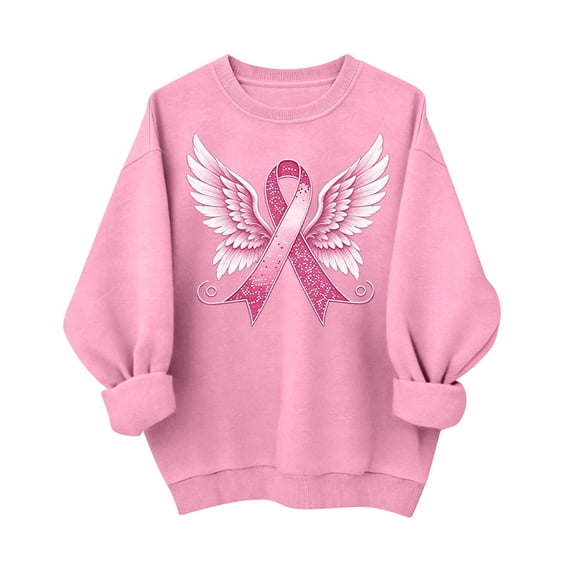 Sweatshirts for Women Breast Cancer Long Sleeve Round Neck Love Printed Loose Casual Hoodless Sweatshirt