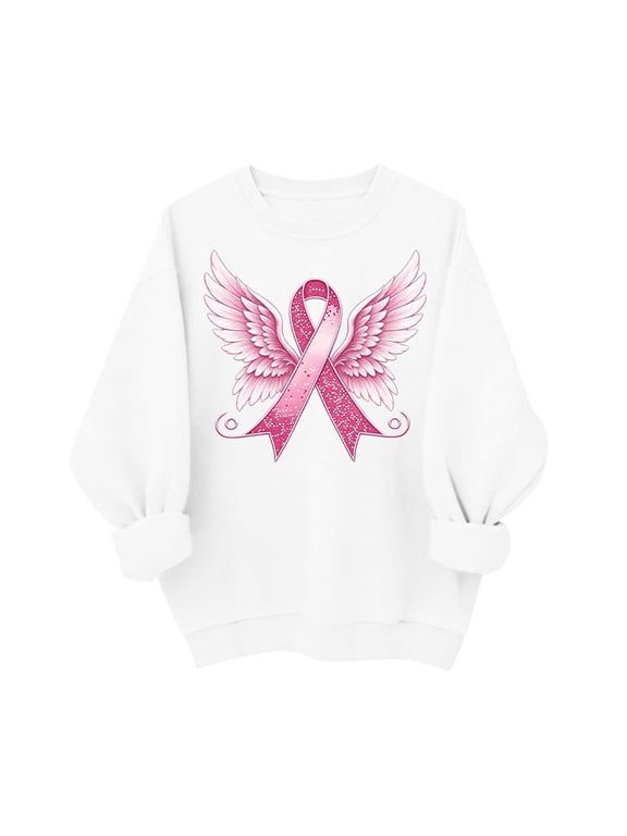 Sweatshirts for Women Breast Cancer Long Sleeve Round Neck Love Printed Loose Casual Hoodless Sweatshirt