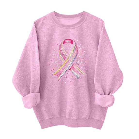 Sweatshirts for Women Breast Cancer Printed Long Sleeve Round Neck Casual Hoodless Sweatshirt