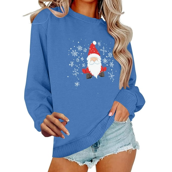 Sweatshirts for Women Casual Christmas Print Round Neck Long Sleeve Winter Fashion Hooded Pullover Tunic Tops