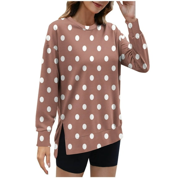 Sweatshirts for Women Casual Crew Neck Hoodies Color Block Long Sleeve Pullover Sweatshirt Coffee M