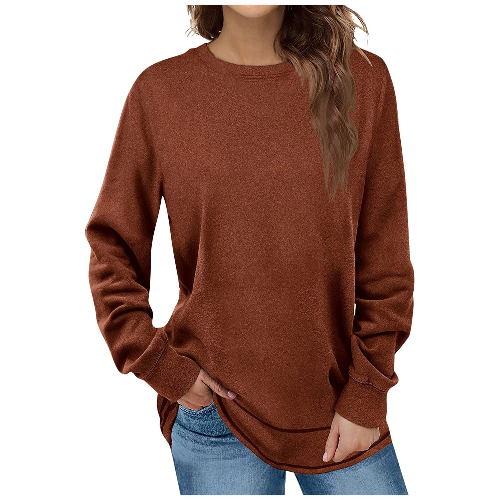 Sweatshirts for Women Casual Crewneck Long Sleeve Solid Color Shirts Soft  Lightweight Tunic Loose Tops for Leggings 