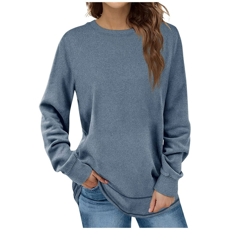 Sweatshirts for Women Casual Crewneck Long Sleeve Solid Color Shirts Soft  Lightweight Tunic Loose Tops for Leggings 